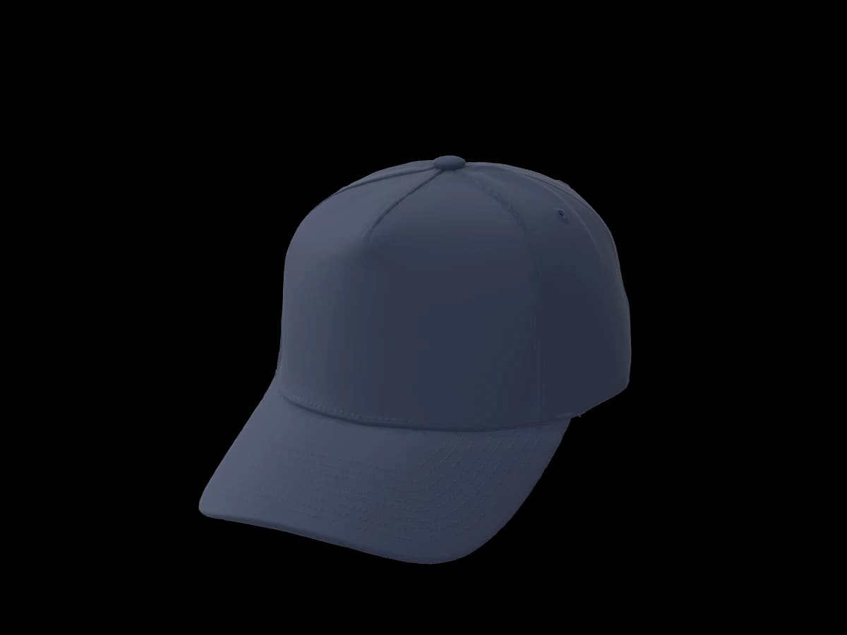 The Reel48 No. 6 canvas cap in 3D, navy, from the front