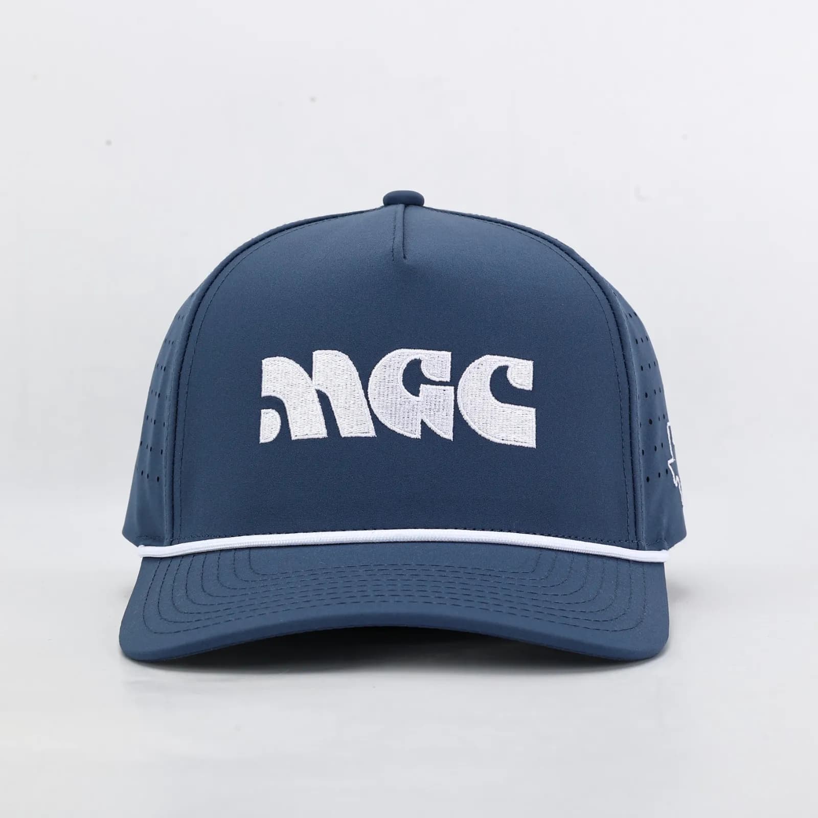 Navy performance rope cap with white embroidered MGC wordmark